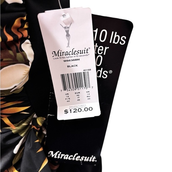 Miraclesuit Black Floral Faux Wrap Slimming One Piece Swimsuit Sz 12 Lose 10#’s - Picture 6 of 10